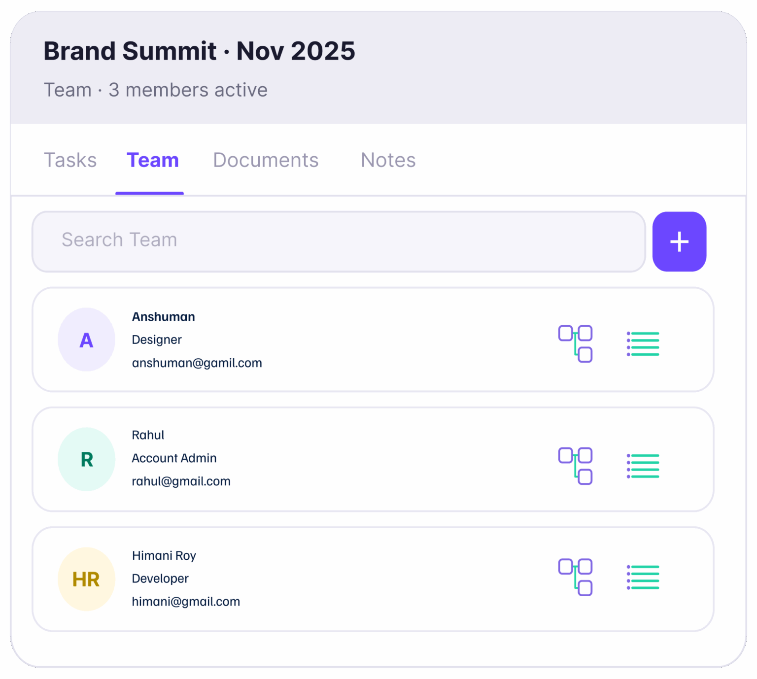 Team management and document storage inside Praloop AI Planning Tool